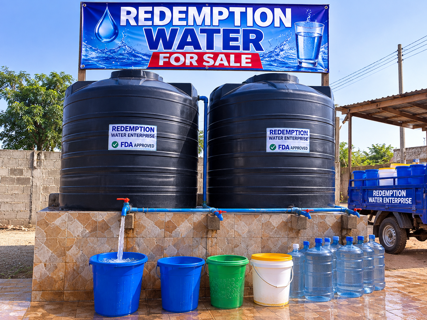 Redemption Water Enterprise water tanks and supply point